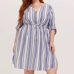 Torrid Striped Zip Front Drawstring Shirt Dress Blue White 00 Medium
